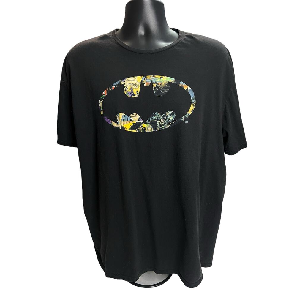 Batman Logo T-Shirt with Comic Book Panel Art Joker Print  - Size 2XL Black Tee